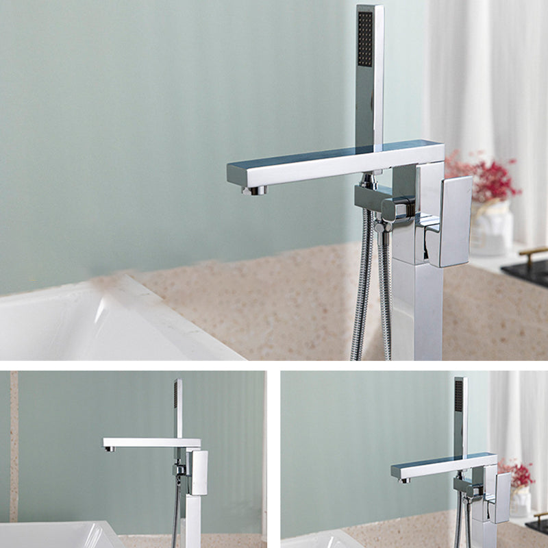 Bathroom Freestanding Tub Filler Floor Mounted One Handle Fixed Faucet with Hose Clearhalo 'Bathroom Remodel & Bathroom Fixtures' 'Bathtub Faucets' 'bathtub_faucets' 'Home Improvement' 'home_improvement' 'home_improvement_bathtub_faucets' 6503807