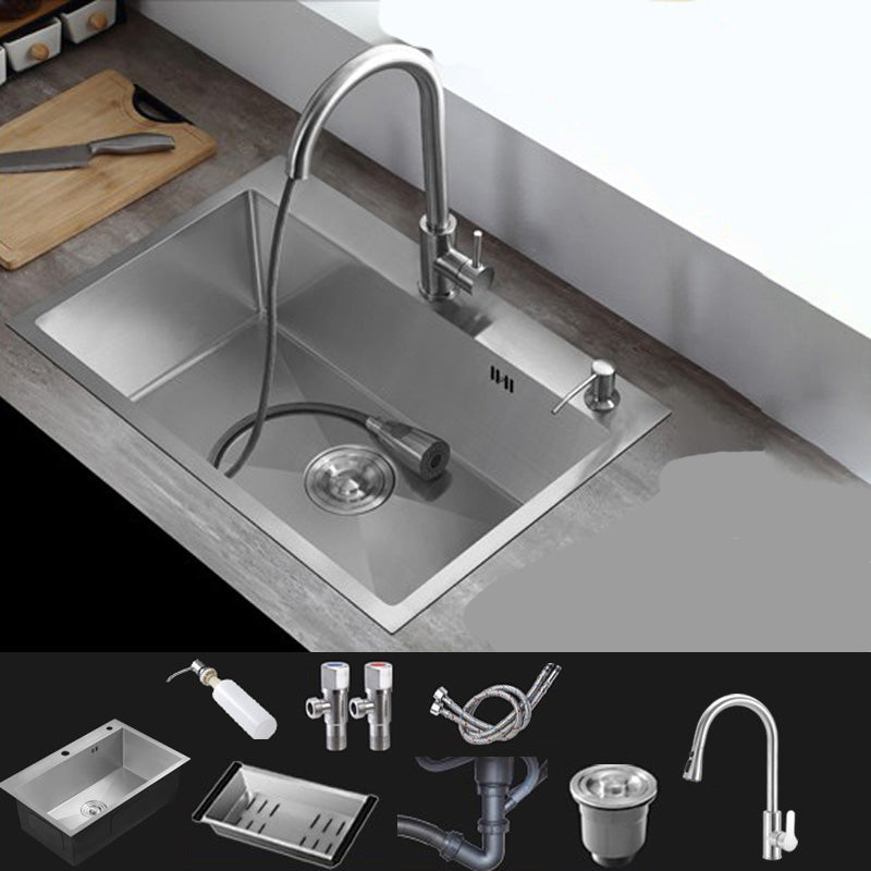 Modern Style Kitchen Sink Stainless Steel Drop-In Kitchen Sink 18"L x 16"W x 9"H Sink with Faucet Pull Out Faucet Clearhalo 'Home Improvement' 'home_improvement' 'home_improvement_kitchen_sinks' 'Kitchen Remodel & Kitchen Fixtures' 'Kitchen Sinks & Faucet Components' 'Kitchen Sinks' 'kitchen_sinks' 6503858