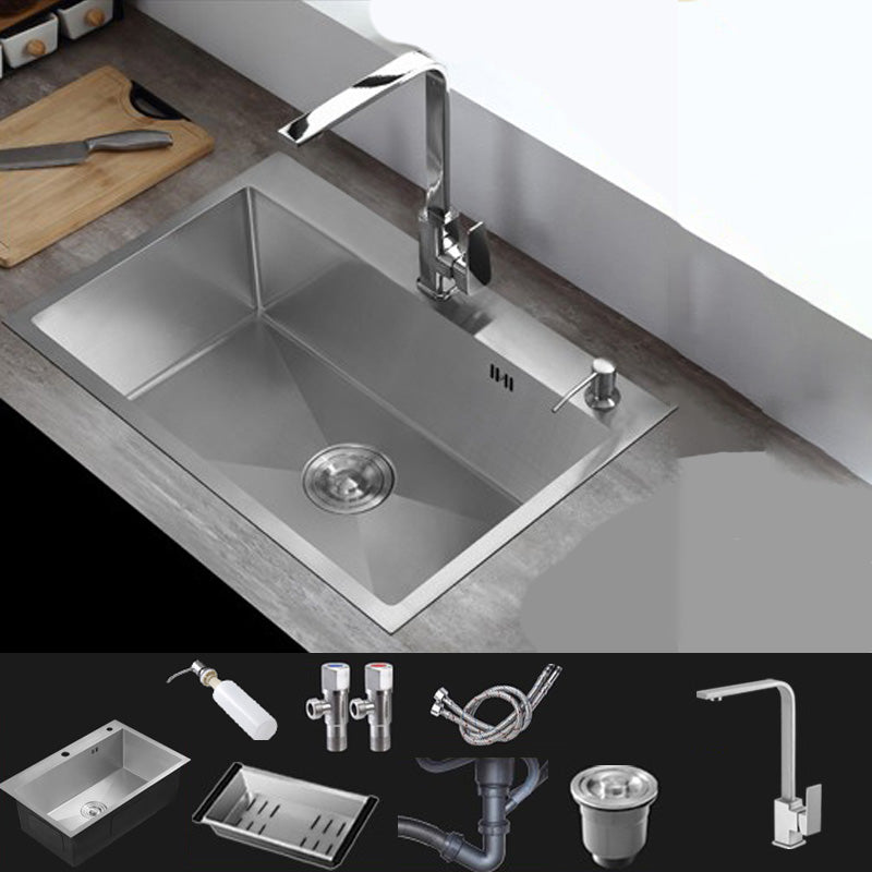 Modern Style Kitchen Sink Stainless Steel Drop-In Kitchen Sink 18"L x 16"W x 9"H Sink with Faucet Square Faucet Clearhalo 'Home Improvement' 'home_improvement' 'home_improvement_kitchen_sinks' 'Kitchen Remodel & Kitchen Fixtures' 'Kitchen Sinks & Faucet Components' 'Kitchen Sinks' 'kitchen_sinks' 6503860