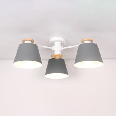 Bucket Shade Hanging Light Multi-Head Metal Chandelier for Kindergarten Foyer 3 Grey Clearhalo 'Ceiling Lights' 'Chandeliers' Lighting' options 65041_30f8db4a-05fa-4ddd-9428-f086844312fe