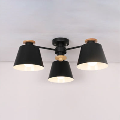 Bucket Shade Hanging Light Multi-Head Metal Chandelier for Kindergarten Foyer 3 Black Clearhalo 'Ceiling Lights' 'Chandeliers' Lighting' options 65045_787ce4de-15dd-4eb3-9613-12b6dc800f6e