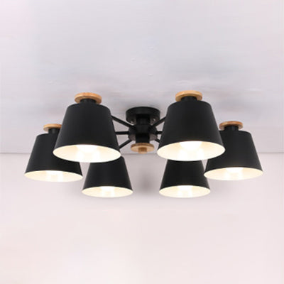Bucket Shade Hanging Light Multi-Head Metal Chandelier for Kindergarten Foyer 6 Black Clearhalo 'Ceiling Lights' 'Chandeliers' Lighting' options 65046_fbb27331-7128-4b8d-b54f-b7eb8be2f3a9