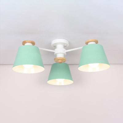 Bucket Shade Hanging Light Multi-Head Metal Chandelier for Kindergarten Foyer 3 Green Clearhalo 'Ceiling Lights' 'Chandeliers' Lighting' options 65047_3349136e-6de9-4c33-a988-47e112e5c18e