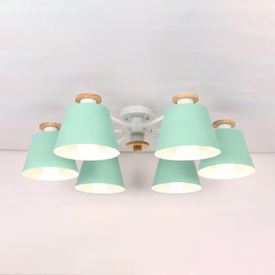 Bucket Shade Hanging Light Multi-Head Metal Chandelier for Kindergarten Foyer 6 Green Clearhalo 'Ceiling Lights' 'Chandeliers' Lighting' options 65048_7080c636-653d-492b-ad3b-8e968dd19472