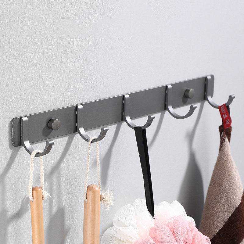 Modern Bathroom Hardware Set Towel Bar Grey Bath Shelf Bathroom Set Towel Robe Hook (Row Hooks) Clearhalo 'Bathroom Hardware Sets' 'Bathroom Hardware' 'Bathroom Remodel & Bathroom Fixtures' 'bathroom_hardware_sets' 'Home Improvement' 'home_improvement' 'home_improvement_bathroom_hardware_sets' 6506551