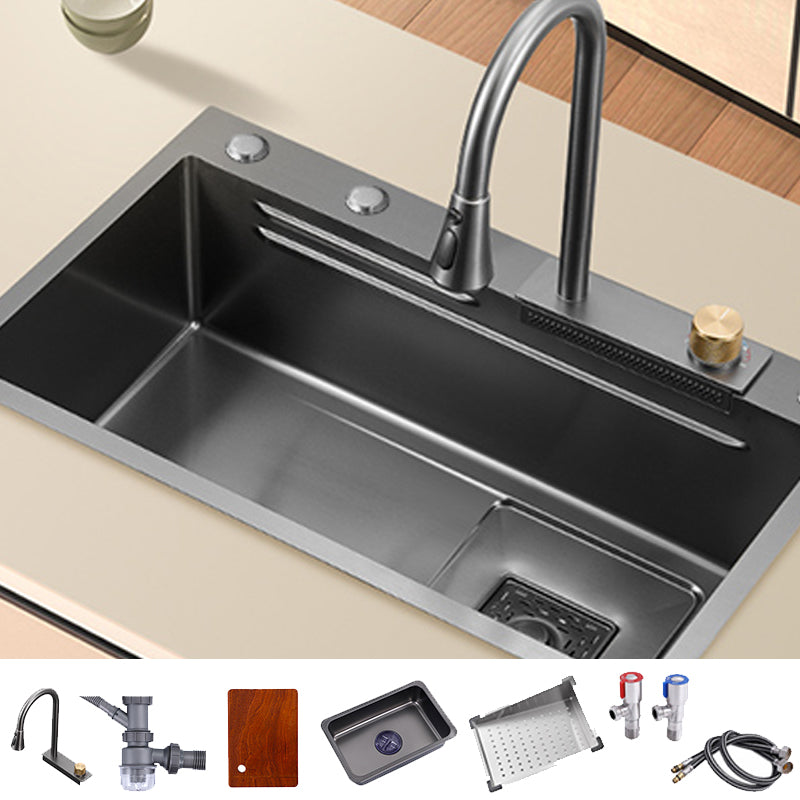Classic Style Kitchen Sink Corrosion Resistant 5 Holes Kitchen Sink with Drain Assembly Sink with Faucet Pull Out Faucet Clearhalo 'Home Improvement' 'home_improvement' 'home_improvement_kitchen_sinks' 'Kitchen Remodel & Kitchen Fixtures' 'Kitchen Sinks & Faucet Components' 'Kitchen Sinks' 'kitchen_sinks' 6507493
