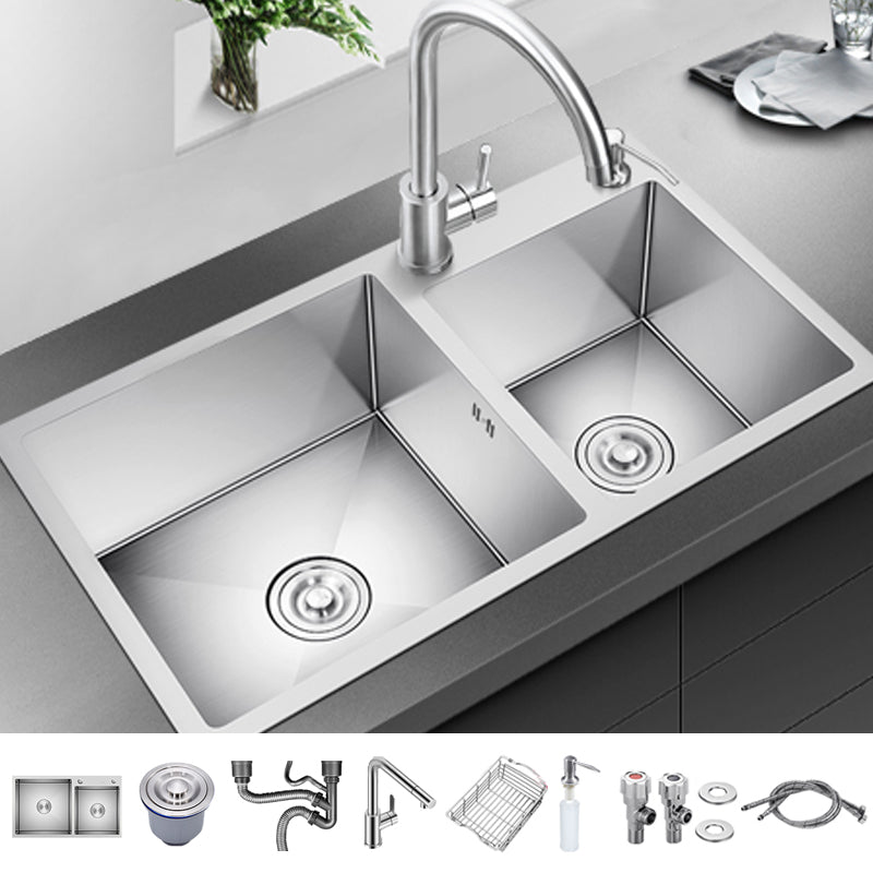Classic Kitchen Sink Stainless Steel Kitchen Sink with Soap Dispenser Sink with Faucet Round Faucet Clearhalo 'Home Improvement' 'home_improvement' 'home_improvement_kitchen_sinks' 'Kitchen Remodel & Kitchen Fixtures' 'Kitchen Sinks & Faucet Components' 'Kitchen Sinks' 'kitchen_sinks' 6508705