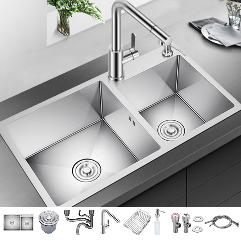 Classic Kitchen Sink Stainless Steel Kitchen Sink with Soap Dispenser Sink with Faucet Square Faucet Clearhalo 'Home Improvement' 'home_improvement' 'home_improvement_kitchen_sinks' 'Kitchen Remodel & Kitchen Fixtures' 'Kitchen Sinks & Faucet Components' 'Kitchen Sinks' 'kitchen_sinks' 6508707