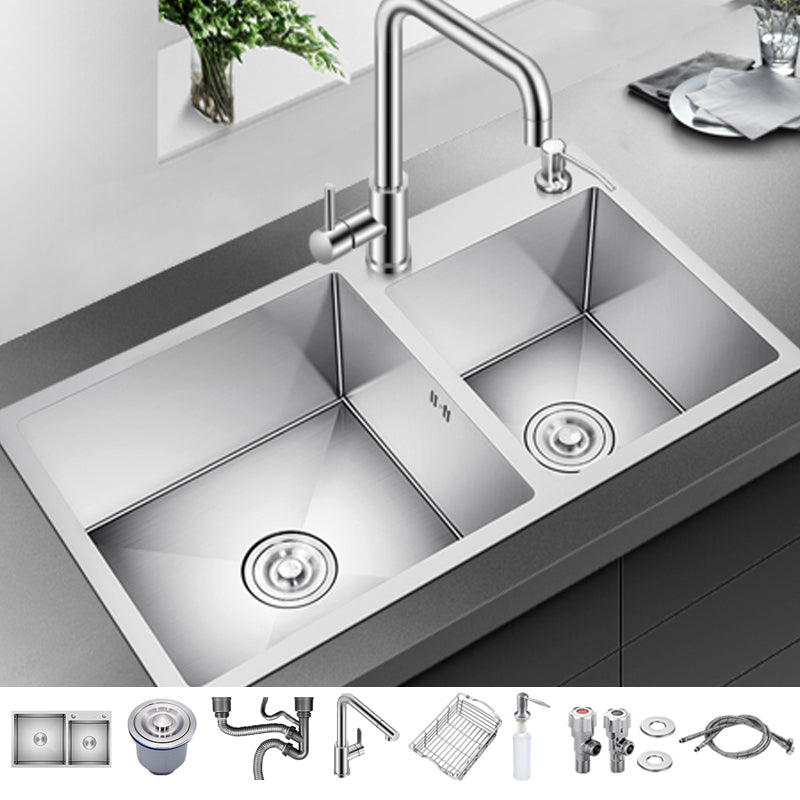 Classic Kitchen Sink Stainless Steel Kitchen Sink with Soap Dispenser Sink with Faucet Straight Faucet Clearhalo 'Home Improvement' 'home_improvement' 'home_improvement_kitchen_sinks' 'Kitchen Remodel & Kitchen Fixtures' 'Kitchen Sinks & Faucet Components' 'Kitchen Sinks' 'kitchen_sinks' 6508708