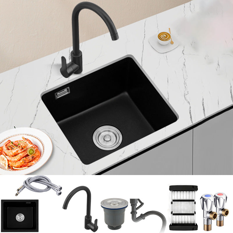 Black Undermount Kitchen Sink Single Bowl Quartz Sink with Drain Strainer Sink with Faucet Round Faucet Clearhalo 'Home Improvement' 'home_improvement' 'home_improvement_kitchen_sinks' 'Kitchen Remodel & Kitchen Fixtures' 'Kitchen Sinks & Faucet Components' 'Kitchen Sinks' 'kitchen_sinks' 6510525