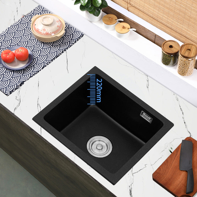 Black Undermount Kitchen Sink Single Bowl Quartz Sink with Drain Strainer Clearhalo 'Home Improvement' 'home_improvement' 'home_improvement_kitchen_sinks' 'Kitchen Remodel & Kitchen Fixtures' 'Kitchen Sinks & Faucet Components' 'Kitchen Sinks' 'kitchen_sinks' 6510530