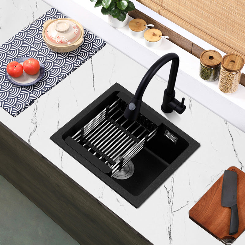 Black Undermount Kitchen Sink Single Bowl Quartz Sink with Drain Strainer Clearhalo 'Home Improvement' 'home_improvement' 'home_improvement_kitchen_sinks' 'Kitchen Remodel & Kitchen Fixtures' 'Kitchen Sinks & Faucet Components' 'Kitchen Sinks' 'kitchen_sinks' 6510535