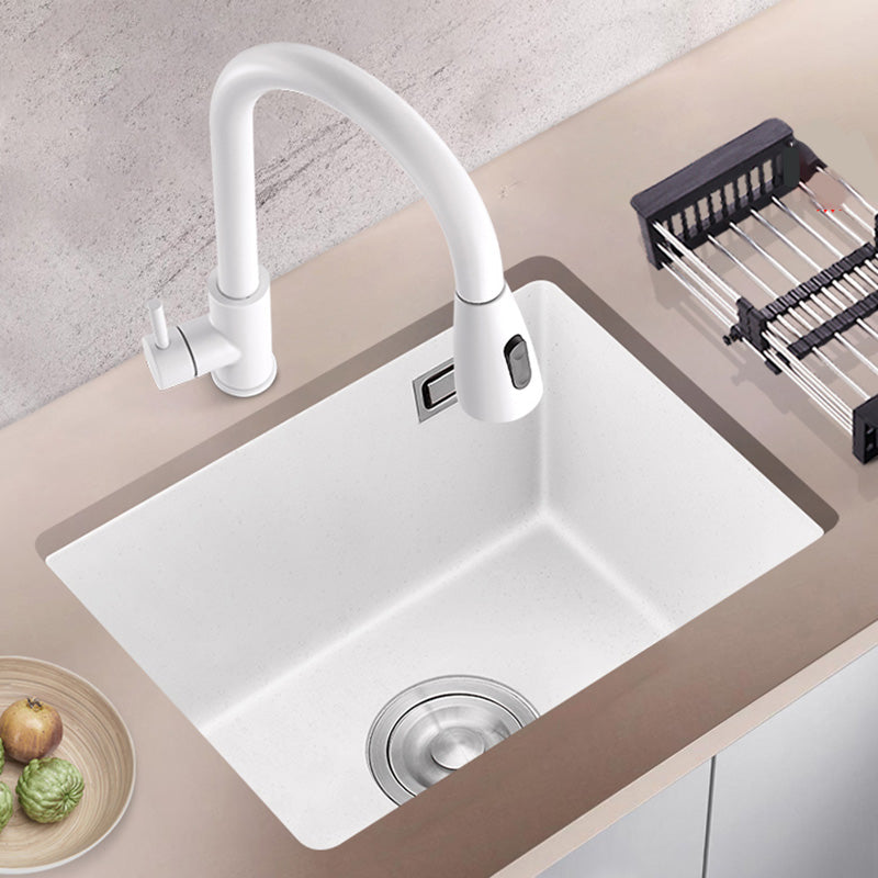 White Rectangle Kitchen Sink with Faucet Single Bowl Quartz Sink Clearhalo 'Home Improvement' 'home_improvement' 'home_improvement_kitchen_sinks' 'Kitchen Remodel & Kitchen Fixtures' 'Kitchen Sinks & Faucet Components' 'Kitchen Sinks' 'kitchen_sinks' 6510542