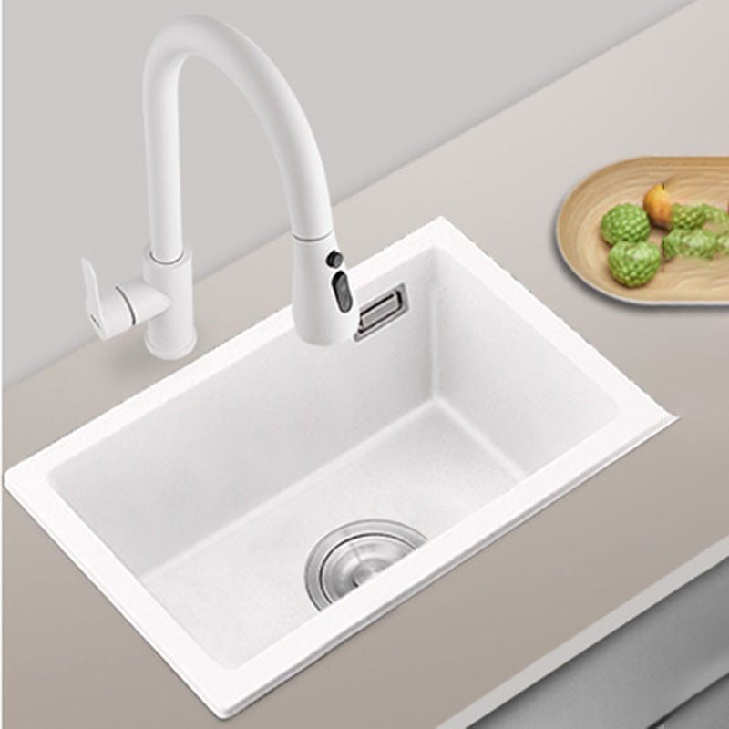 White Rectangle Kitchen Sink with Faucet Single Bowl Quartz Sink Clearhalo 'Home Improvement' 'home_improvement' 'home_improvement_kitchen_sinks' 'Kitchen Remodel & Kitchen Fixtures' 'Kitchen Sinks & Faucet Components' 'Kitchen Sinks' 'kitchen_sinks' 6510545