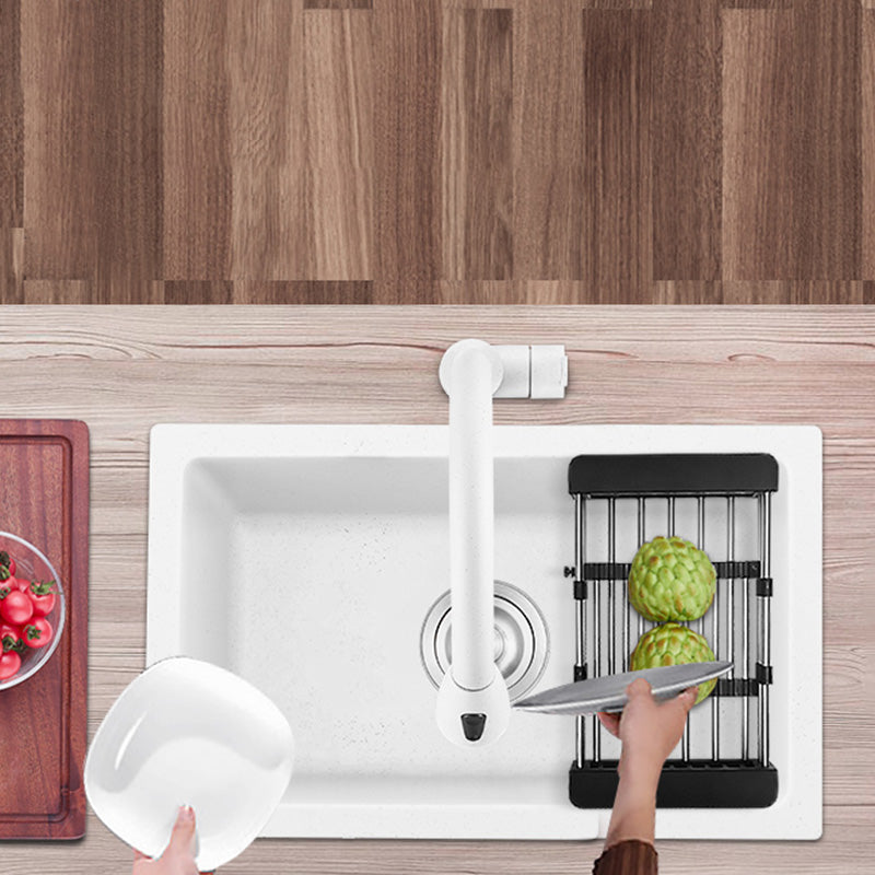 White Rectangle Kitchen Sink with Faucet Single Bowl Quartz Sink Clearhalo 'Home Improvement' 'home_improvement' 'home_improvement_kitchen_sinks' 'Kitchen Remodel & Kitchen Fixtures' 'Kitchen Sinks & Faucet Components' 'Kitchen Sinks' 'kitchen_sinks' 6510547