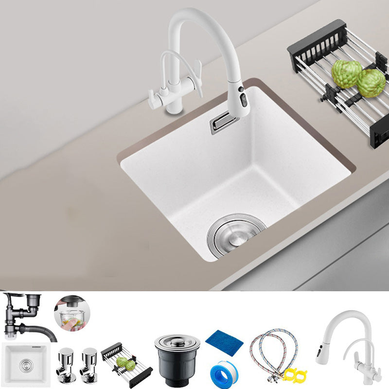 White Rectangle Kitchen Sink with Faucet Single Bowl Quartz Sink Sink with Faucet 3-in-1 Purifying Faucet Clearhalo 'Home Improvement' 'home_improvement' 'home_improvement_kitchen_sinks' 'Kitchen Remodel & Kitchen Fixtures' 'Kitchen Sinks & Faucet Components' 'Kitchen Sinks' 'kitchen_sinks' 6510548