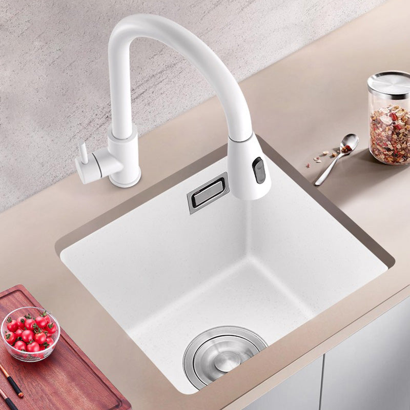White Rectangle Kitchen Sink with Faucet Single Bowl Quartz Sink Clearhalo 'Home Improvement' 'home_improvement' 'home_improvement_kitchen_sinks' 'Kitchen Remodel & Kitchen Fixtures' 'Kitchen Sinks & Faucet Components' 'Kitchen Sinks' 'kitchen_sinks' 6510549