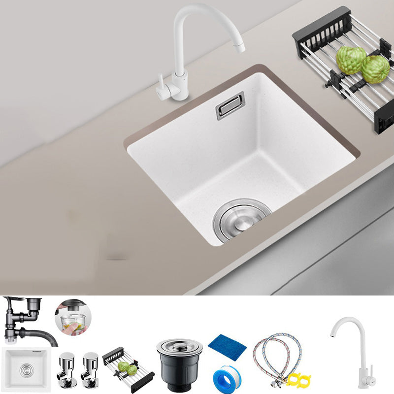 White Rectangle Kitchen Sink with Faucet Single Bowl Quartz Sink Sink with Faucet Stainless Steel Elbow Faucet Clearhalo 'Home Improvement' 'home_improvement' 'home_improvement_kitchen_sinks' 'Kitchen Remodel & Kitchen Fixtures' 'Kitchen Sinks & Faucet Components' 'Kitchen Sinks' 'kitchen_sinks' 6510550