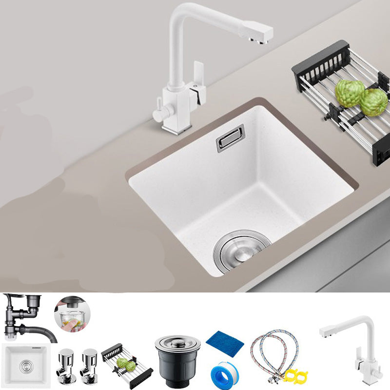 White Rectangle Kitchen Sink with Faucet Single Bowl Quartz Sink Sink with Faucet Faucet with Water Filtration Clearhalo 'Home Improvement' 'home_improvement' 'home_improvement_kitchen_sinks' 'Kitchen Remodel & Kitchen Fixtures' 'Kitchen Sinks & Faucet Components' 'Kitchen Sinks' 'kitchen_sinks' 6510556