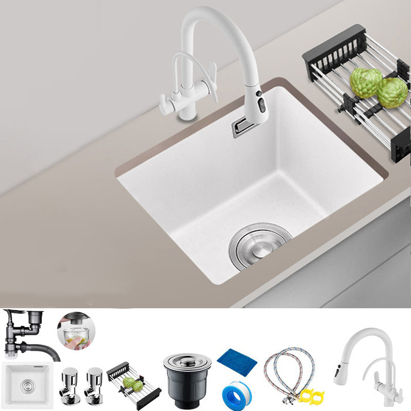 White Rectangle Kitchen Sink with Faucet Single Bowl Quartz Sink Sink with Faucet 3-in-1 Purifying Faucet Clearhalo 'Home Improvement' 'home_improvement' 'home_improvement_kitchen_sinks' 'Kitchen Remodel & Kitchen Fixtures' 'Kitchen Sinks & Faucet Components' 'Kitchen Sinks' 'kitchen_sinks' 6510558