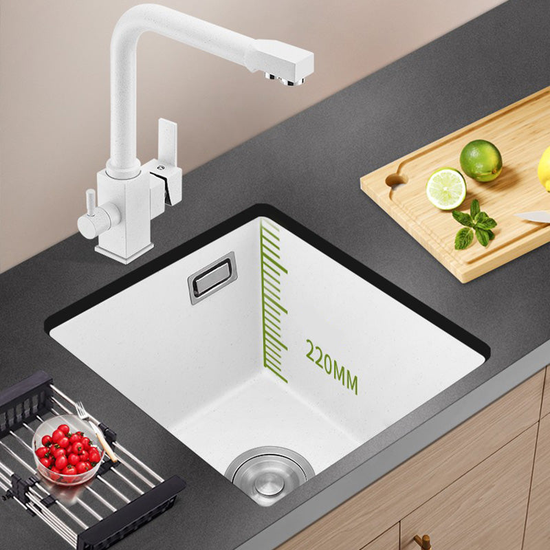 White Rectangle Kitchen Sink with Faucet Single Bowl Quartz Sink Clearhalo 'Home Improvement' 'home_improvement' 'home_improvement_kitchen_sinks' 'Kitchen Remodel & Kitchen Fixtures' 'Kitchen Sinks & Faucet Components' 'Kitchen Sinks' 'kitchen_sinks' 6510559