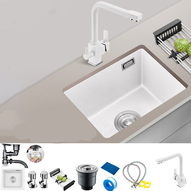 White Rectangle Kitchen Sink with Faucet Single Bowl Quartz Sink Sink with Faucet Faucet with Water Filtration Clearhalo 'Home Improvement' 'home_improvement' 'home_improvement_kitchen_sinks' 'Kitchen Remodel & Kitchen Fixtures' 'Kitchen Sinks & Faucet Components' 'Kitchen Sinks' 'kitchen_sinks' 6510560