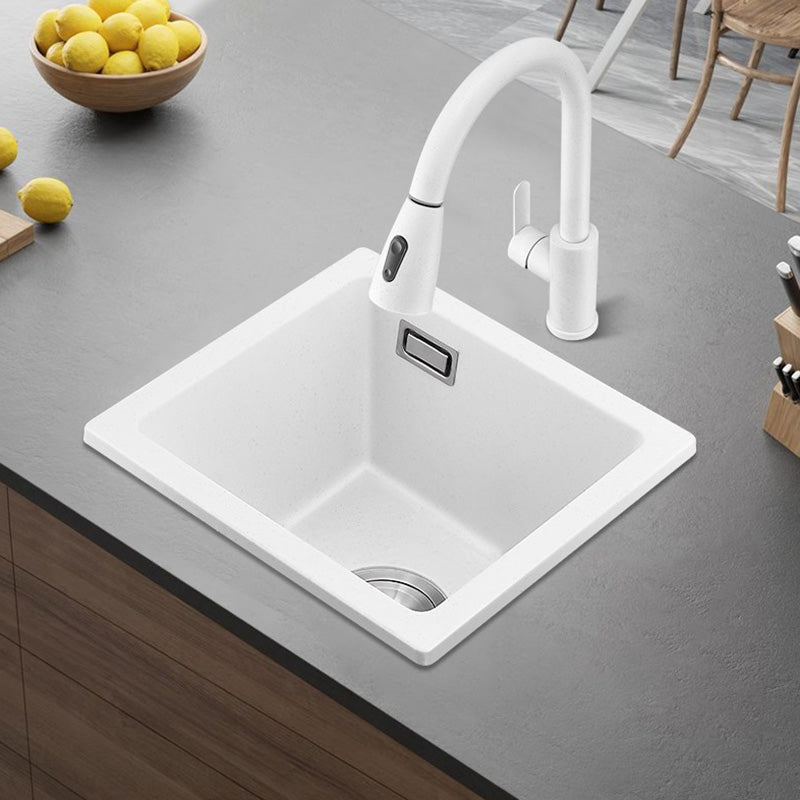 White Rectangle Kitchen Sink with Faucet Single Bowl Quartz Sink Clearhalo 'Home Improvement' 'home_improvement' 'home_improvement_kitchen_sinks' 'Kitchen Remodel & Kitchen Fixtures' 'Kitchen Sinks & Faucet Components' 'Kitchen Sinks' 'kitchen_sinks' 6510564