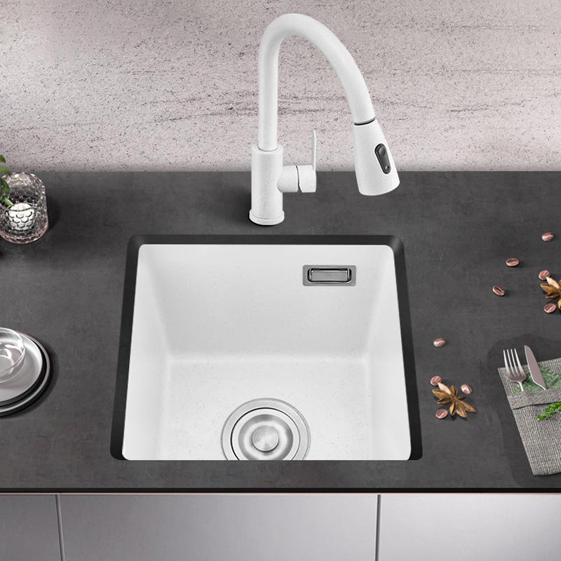 White Rectangle Kitchen Sink with Faucet Single Bowl Quartz Sink Clearhalo 'Home Improvement' 'home_improvement' 'home_improvement_kitchen_sinks' 'Kitchen Remodel & Kitchen Fixtures' 'Kitchen Sinks & Faucet Components' 'Kitchen Sinks' 'kitchen_sinks' 6510565