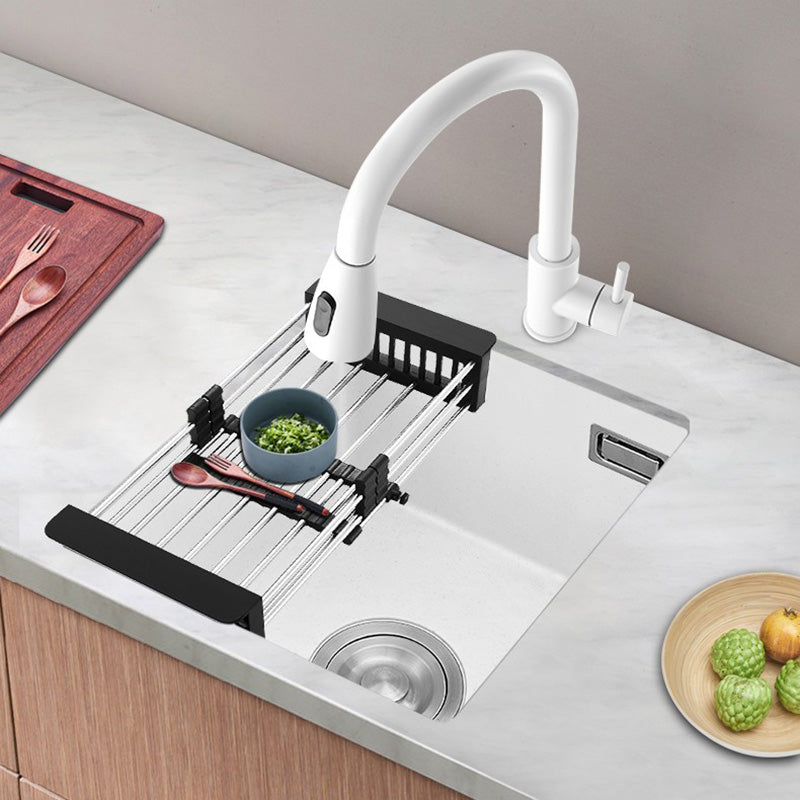White Rectangle Kitchen Sink with Faucet Single Bowl Quartz Sink Clearhalo 'Home Improvement' 'home_improvement' 'home_improvement_kitchen_sinks' 'Kitchen Remodel & Kitchen Fixtures' 'Kitchen Sinks & Faucet Components' 'Kitchen Sinks' 'kitchen_sinks' 6510566