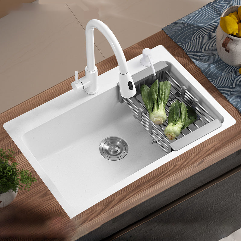 White Rectangle Kitchen Sink 2 Holes Drop-In Contemporary Sink 28"L x 19"W x 9"H Sink with Faucet Pull Out Faucet Clearhalo 'Home Improvement' 'home_improvement' 'home_improvement_kitchen_sinks' 'Kitchen Remodel & Kitchen Fixtures' 'Kitchen Sinks & Faucet Components' 'Kitchen Sinks' 'kitchen_sinks' 6510572