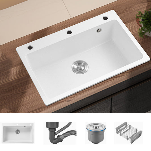 White Rectangle Kitchen Sink 2 Holes Drop-In Contemporary Sink Sink Only None