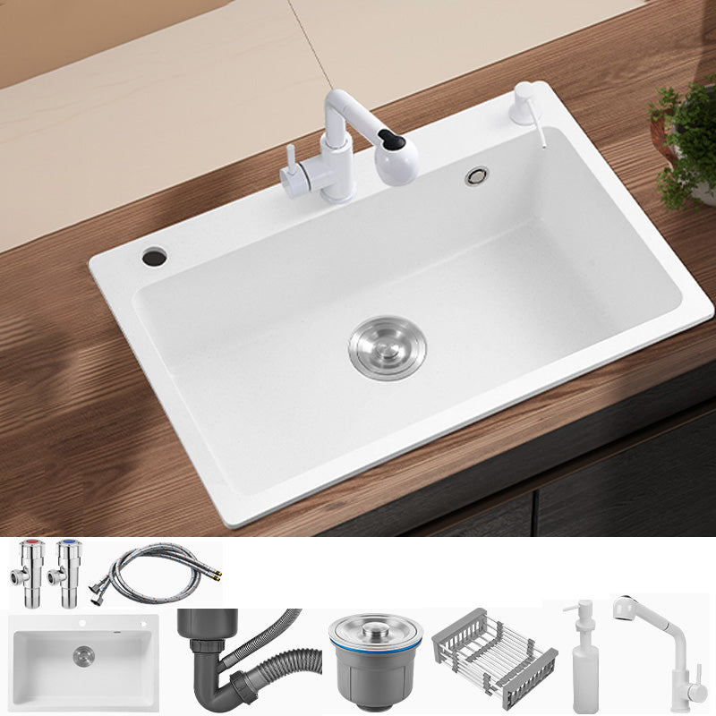 White Rectangle Kitchen Sink 2 Holes Drop-In Contemporary Sink Sink with Faucet Straight Pull-Out Faucet Clearhalo 'Home Improvement' 'home_improvement' 'home_improvement_kitchen_sinks' 'Kitchen Remodel & Kitchen Fixtures' 'Kitchen Sinks & Faucet Components' 'Kitchen Sinks' 'kitchen_sinks' 6510574