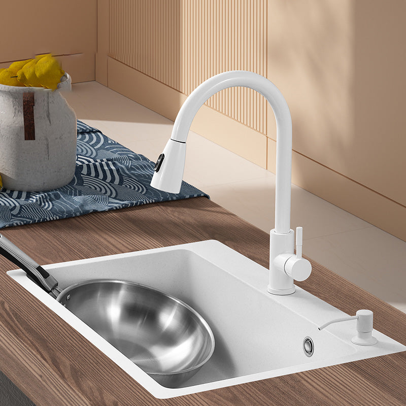 White Rectangle Kitchen Sink 2 Holes Drop-In Contemporary Sink 24"L x 18"W x 9"H Sink with Faucet Pull Out Faucet Clearhalo 'Home Improvement' 'home_improvement' 'home_improvement_kitchen_sinks' 'Kitchen Remodel & Kitchen Fixtures' 'Kitchen Sinks & Faucet Components' 'Kitchen Sinks' 'kitchen_sinks' 6510576