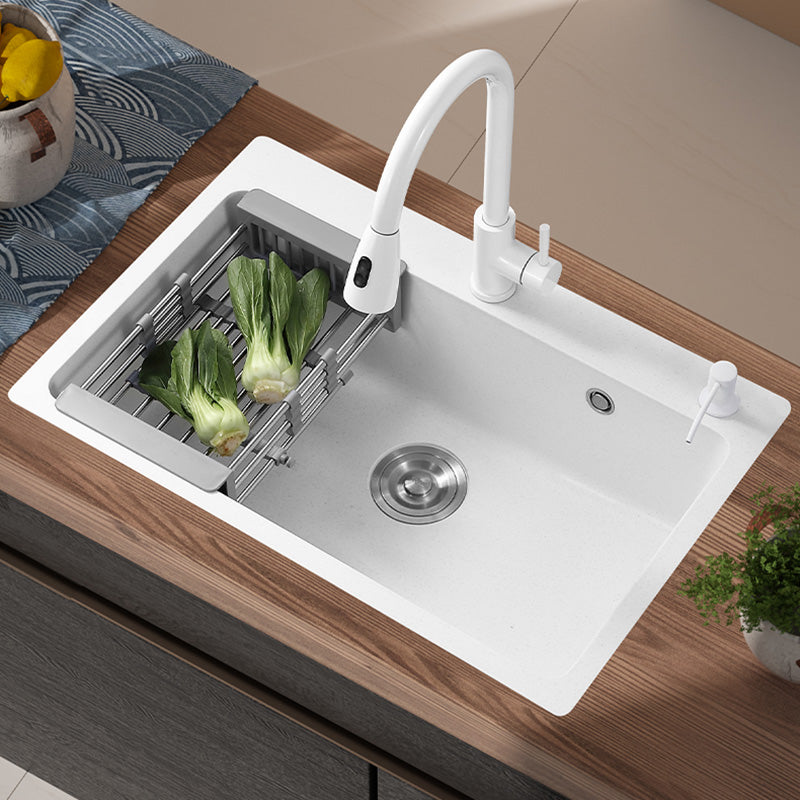 White Rectangle Kitchen Sink 2 Holes Drop-In Contemporary Sink 31"L x 17"W x 9"H Sink with Faucet Pull Out Faucet Clearhalo 'Home Improvement' 'home_improvement' 'home_improvement_kitchen_sinks' 'Kitchen Remodel & Kitchen Fixtures' 'Kitchen Sinks & Faucet Components' 'Kitchen Sinks' 'kitchen_sinks' 6510578
