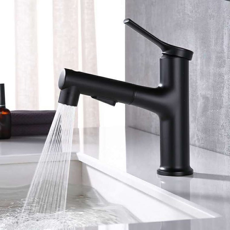 Contemporary Sink Faucet Plian Low Arc Centerset Bathroom Faucet Black Clearhalo 'Bathroom Remodel & Bathroom Fixtures' 'Bathroom Sink Faucets' 'Bathroom Sinks & Faucet Components' 'bathroom_sink_faucets' 'Home Improvement' 'home_improvement' 'home_improvement_bathroom_sink_faucets' 6510700