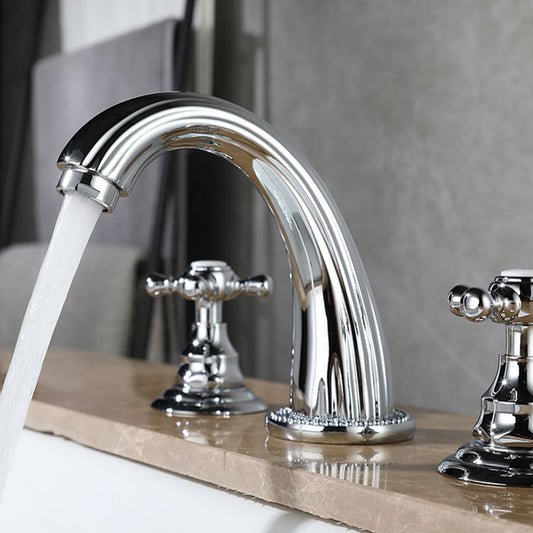 Glam Centerset Faucet Brass 2 Knob Handles 3 Holes Low Arc Bathroom Sink Faucet Clearhalo 'Bathroom Remodel & Bathroom Fixtures' 'Bathroom Sink Faucets' 'Bathroom Sinks & Faucet Components' 'bathroom_sink_faucets' 'Home Improvement' 'home_improvement' 'home_improvement_bathroom_sink_faucets' 6510747