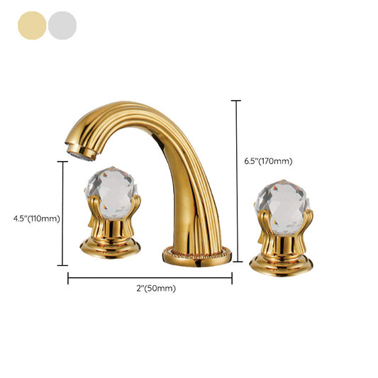 Glam Centerset Faucet Brass 2 Knob Handles 3 Holes Low Arc Bathroom Sink Faucet Clearhalo 'Bathroom Remodel & Bathroom Fixtures' 'Bathroom Sink Faucets' 'Bathroom Sinks & Faucet Components' 'bathroom_sink_faucets' 'Home Improvement' 'home_improvement' 'home_improvement_bathroom_sink_faucets' 6510750