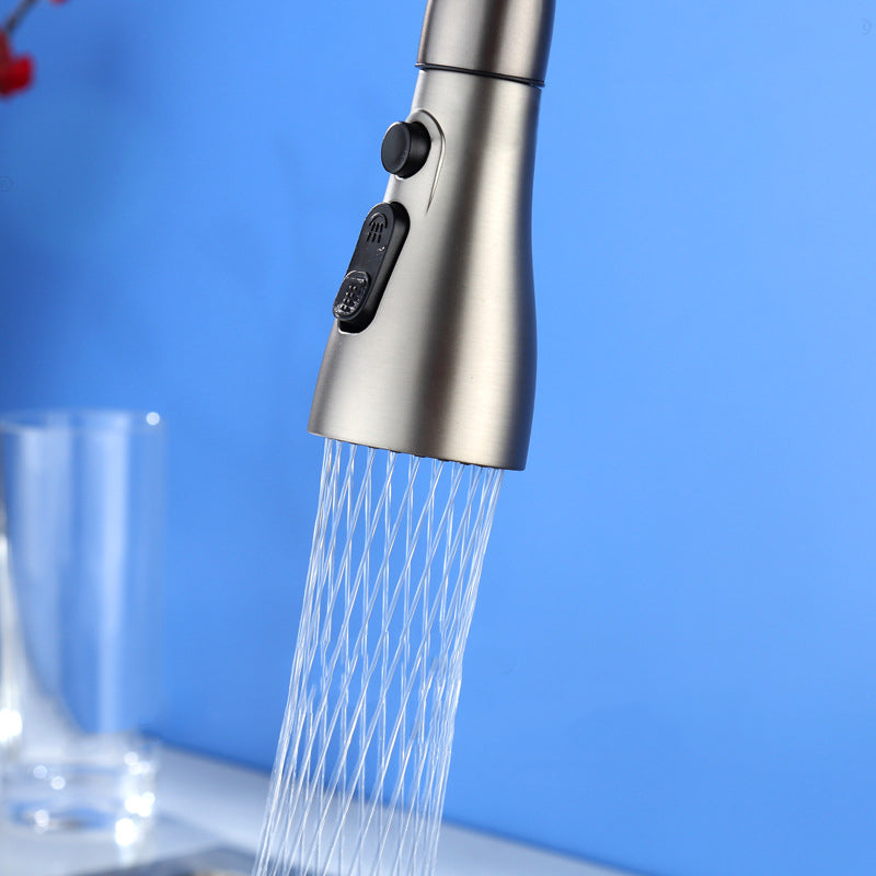 Contemporary Retractable Kitchen Faucet Copper 1-Handle High Arc Kitchen Faucet Clearhalo 'Home Improvement' 'home_improvement' 'home_improvement_kitchen_faucets' 'Kitchen Faucets' 'Kitchen Remodel & Kitchen Fixtures' 'Kitchen Sinks & Faucet Components' 'kitchen_faucets' 6510786