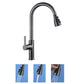Contemporary Retractable Kitchen Faucet Copper 1-Handle High Arc Kitchen Faucet Black Gray Thin Faucet Clearhalo 'Home Improvement' 'home_improvement' 'home_improvement_kitchen_faucets' 'Kitchen Faucets' 'Kitchen Remodel & Kitchen Fixtures' 'Kitchen Sinks & Faucet Components' 'kitchen_faucets' 6510787