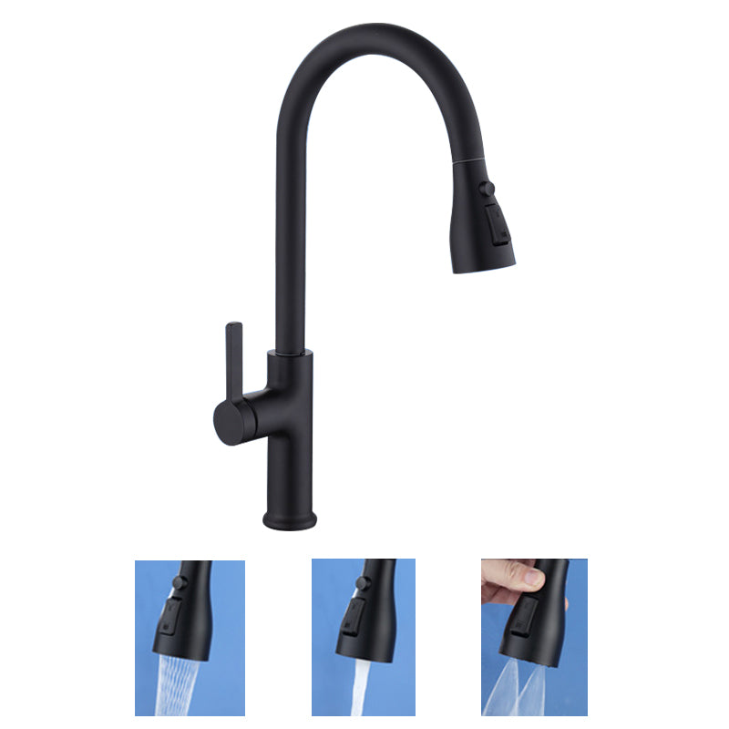 Contemporary Retractable Kitchen Faucet Copper 1-Handle High Arc Kitchen Faucet Black Thin Faucet Clearhalo 'Home Improvement' 'home_improvement' 'home_improvement_kitchen_faucets' 'Kitchen Faucets' 'Kitchen Remodel & Kitchen Fixtures' 'Kitchen Sinks & Faucet Components' 'kitchen_faucets' 6510792