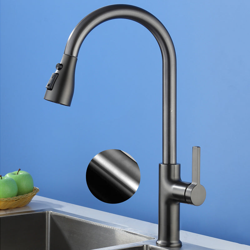 Contemporary Retractable Kitchen Faucet Copper 1-Handle High Arc Kitchen Faucet Clearhalo 'Home Improvement' 'home_improvement' 'home_improvement_kitchen_faucets' 'Kitchen Faucets' 'Kitchen Remodel & Kitchen Fixtures' 'Kitchen Sinks & Faucet Components' 'kitchen_faucets' 6510797