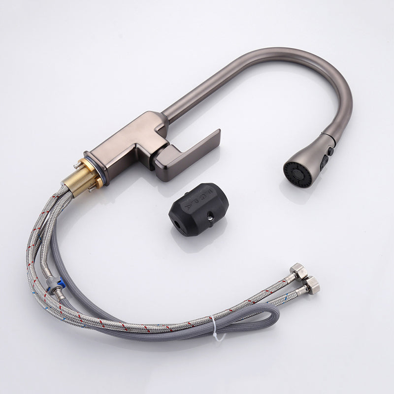 Contemporary Retractable Kitchen Faucet Copper 1-Handle High Arc Kitchen Faucet Clearhalo 'Home Improvement' 'home_improvement' 'home_improvement_kitchen_faucets' 'Kitchen Faucets' 'Kitchen Remodel & Kitchen Fixtures' 'Kitchen Sinks & Faucet Components' 'kitchen_faucets' 6510801