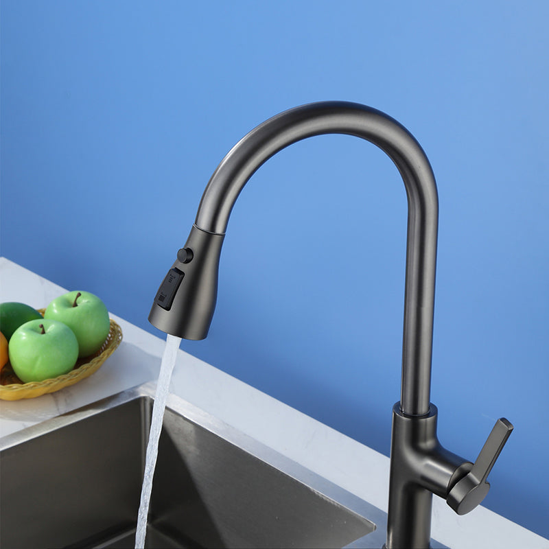 Contemporary Retractable Kitchen Faucet Copper 1-Handle High Arc Kitchen Faucet Clearhalo 'Home Improvement' 'home_improvement' 'home_improvement_kitchen_faucets' 'Kitchen Faucets' 'Kitchen Remodel & Kitchen Fixtures' 'Kitchen Sinks & Faucet Components' 'kitchen_faucets' 6510802