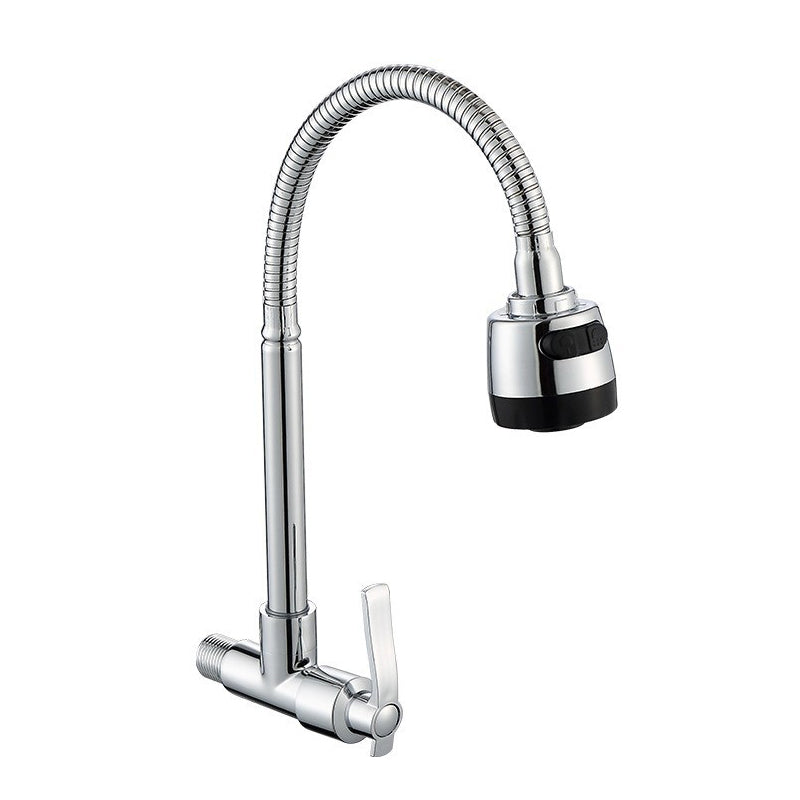 Contemporary Single Handle Kitchen Faucet Wall-mounted Faucet in Chrome 19.3" Clearhalo 'Home Improvement' 'home_improvement' 'home_improvement_kitchen_faucets' 'Kitchen Faucets' 'Kitchen Remodel & Kitchen Fixtures' 'Kitchen Sinks & Faucet Components' 'kitchen_faucets' 6510807