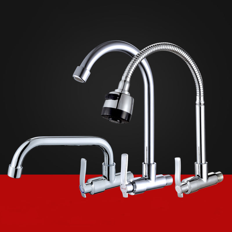 Contemporary Single Handle Kitchen Faucet Wall-mounted Faucet in Chrome Clearhalo 'Home Improvement' 'home_improvement' 'home_improvement_kitchen_faucets' 'Kitchen Faucets' 'Kitchen Remodel & Kitchen Fixtures' 'Kitchen Sinks & Faucet Components' 'kitchen_faucets' 6510823