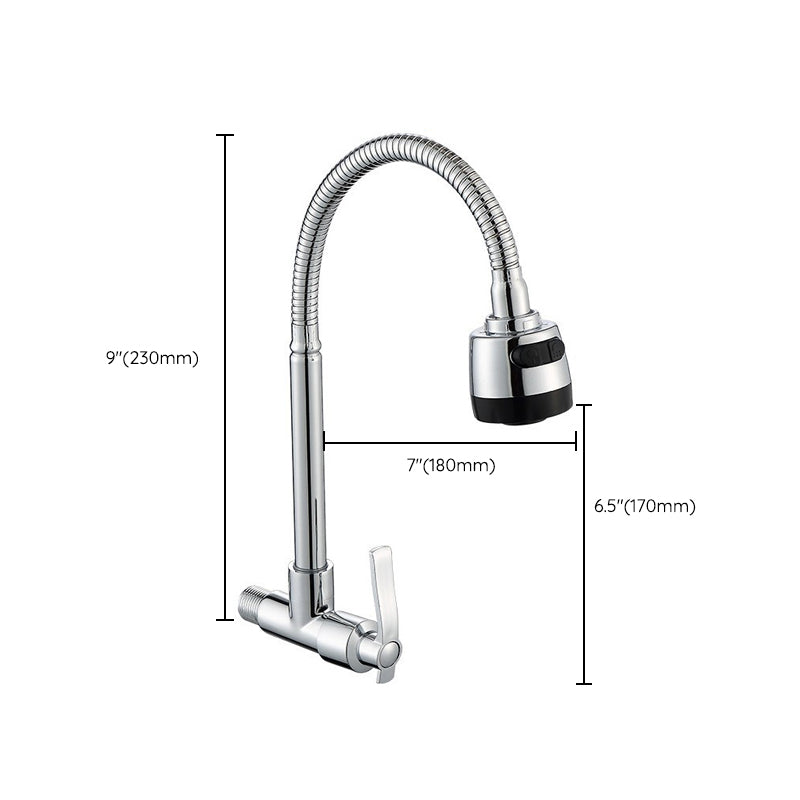 Contemporary Single Handle Kitchen Faucet Wall-mounted Faucet in Chrome Clearhalo 'Home Improvement' 'home_improvement' 'home_improvement_kitchen_faucets' 'Kitchen Faucets' 'Kitchen Remodel & Kitchen Fixtures' 'Kitchen Sinks & Faucet Components' 'kitchen_faucets' 6510825