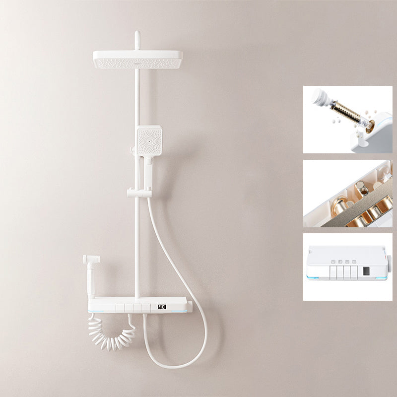 Modern Shower System Brass Slide Bar Included Wall Mounted Shower Set White Square Four-function Hot and Cold Models Clearhalo 'Bathroom Remodel & Bathroom Fixtures' 'Home Improvement' 'home_improvement' 'home_improvement_shower_faucets' 'Shower Faucets & Systems' 'shower_faucets' 'Showers & Bathtubs Plumbing' 'Showers & Bathtubs' 6510850