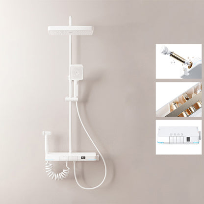 Modern Shower System Brass Slide Bar Included Wall Mounted Shower Set White Square Four-function Hot and Cold Models Clearhalo 'Bathroom Remodel & Bathroom Fixtures' 'Home Improvement' 'home_improvement' 'home_improvement_shower_faucets' 'Shower Faucets & Systems' 'shower_faucets' 'Showers & Bathtubs Plumbing' 'Showers & Bathtubs' 6510850