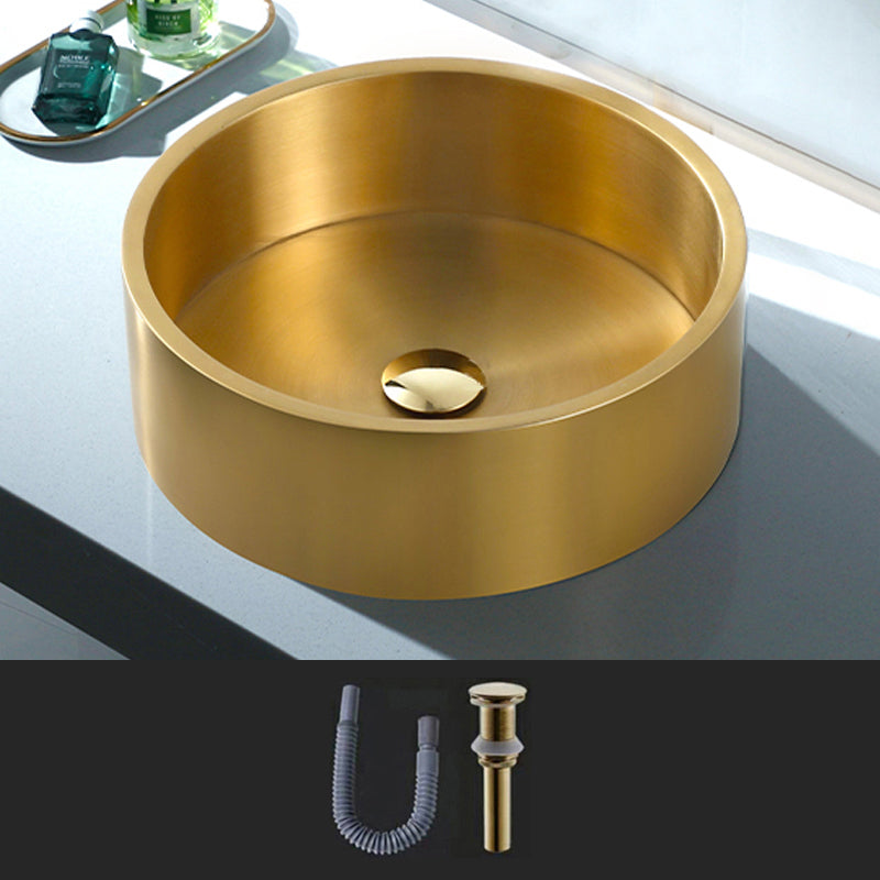 Modern Vessel Sink Round Metal with Basin and Faucet Vessel Lavatory Sink Gold None Sink Clearhalo 'Bathroom Remodel & Bathroom Fixtures' 'Bathroom Sinks & Faucet Components' 'Bathroom Sinks' 'bathroom_sink' 'Home Improvement' 'home_improvement' 'home_improvement_bathroom_sink' 6511173