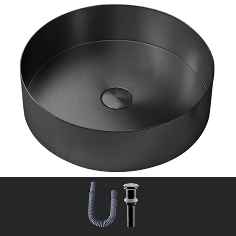 Modern Vessel Sink Round Metal with Basin and Faucet Vessel Lavatory Sink Frost Black None Sink Clearhalo 'Bathroom Remodel & Bathroom Fixtures' 'Bathroom Sinks & Faucet Components' 'Bathroom Sinks' 'bathroom_sink' 'Home Improvement' 'home_improvement' 'home_improvement_bathroom_sink' 6511174